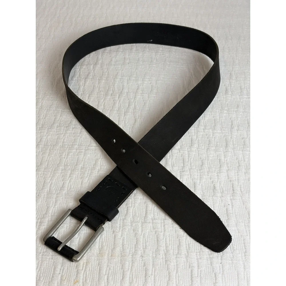 Timberland Belt Mens 38 Black Leather Nickel Buckle Hardware Casual Dress